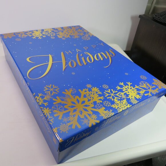 Large Blue and Gold Snowflake Gift Box Hanukkah colors Winter Holidays - Picture 1 of 8